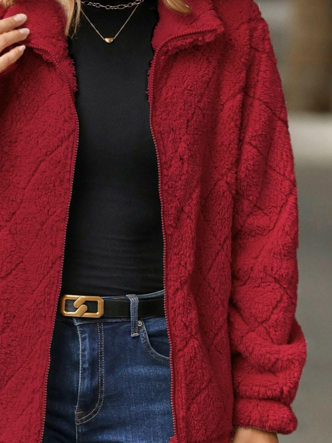 Fuzzy zip-up jacket with pockets - Love Salve